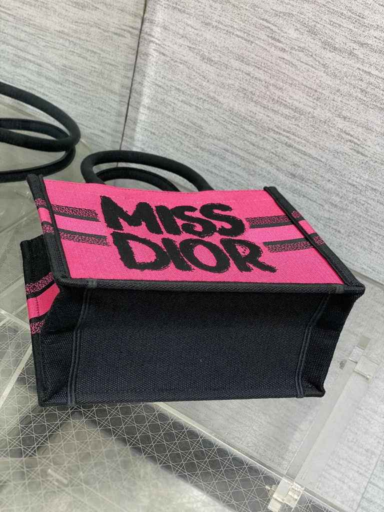 Small Dior Book Tote M1265 Two-Tone Fuchsia and Purple Miss Dior Graffiti Embroidery