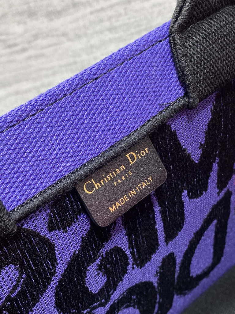 Small Dior Book Tote M1265 Two-Tone Fuchsia and Purple Miss Dior Graffiti Embroidery
