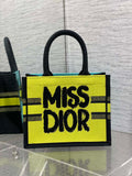 Small Dior Book Tote M1265 Two-Tone Green and Blue Miss Dior Graffiti Embroidery