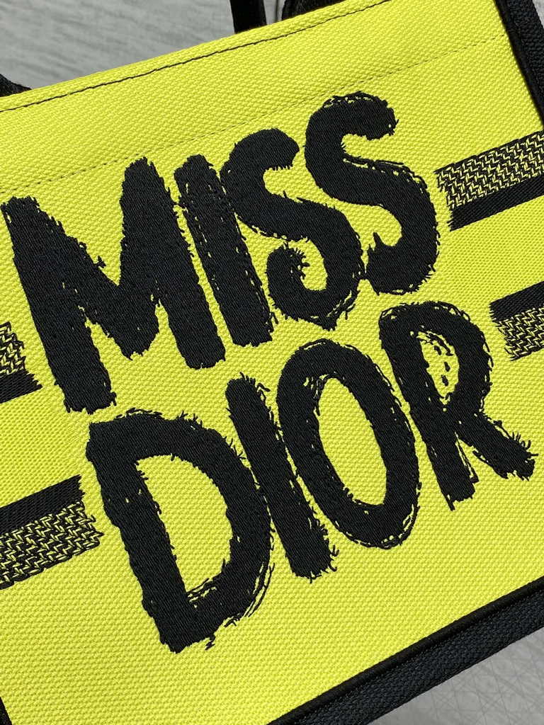 Small Dior Book Tote M1265 Two-Tone Green and Blue Miss Dior Graffiti Embroidery