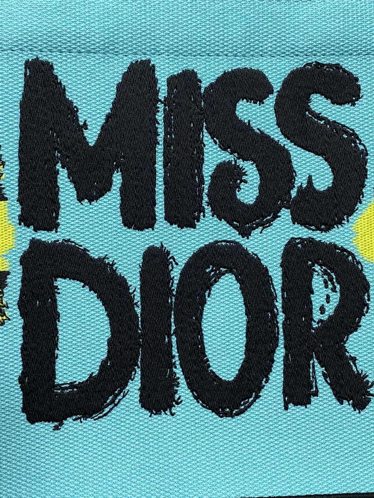 Small Dior Book Tote M1265 Two-Tone Green and Blue Miss Dior Graffiti Embroidery