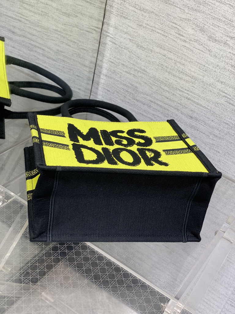 Small Dior Book Tote M1265 Two-Tone Green and Blue Miss Dior Graffiti Embroidery