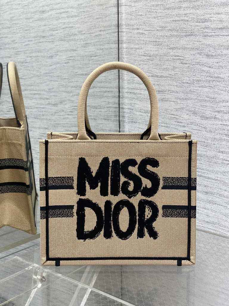 Small Dior Book Tote M1265 Beige and Black Miss Dior Graffiti Embroidery