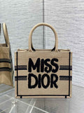 Small Dior Book Tote M1265 Beige and Black Miss Dior Graffiti Embroidery