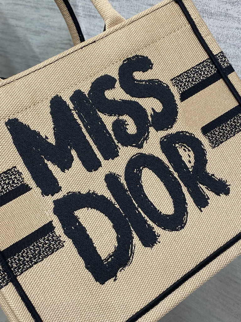 Small Dior Book Tote M1265 Beige and Black Miss Dior Graffiti Embroidery