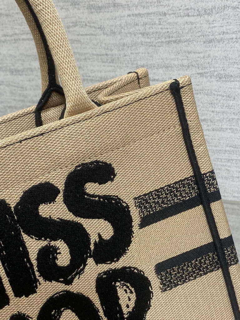 Small Dior Book Tote M1265 Beige and Black Miss Dior Graffiti Embroidery