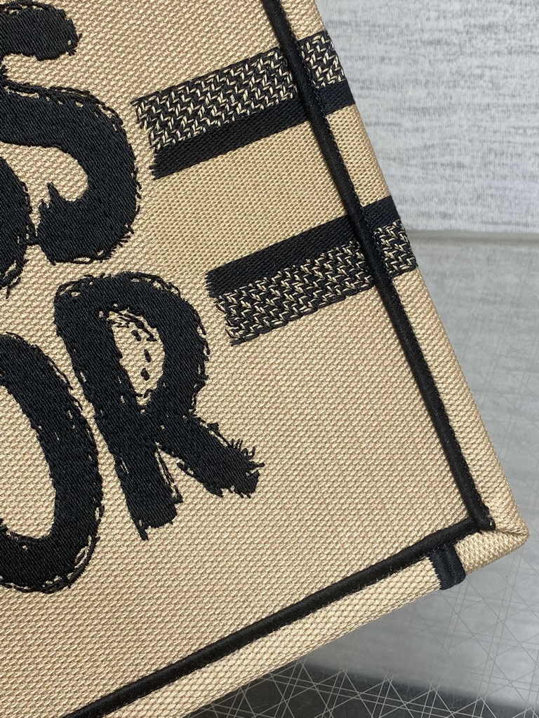 Small Dior Book Tote M1265 Beige and Black Miss Dior Graffiti Embroidery