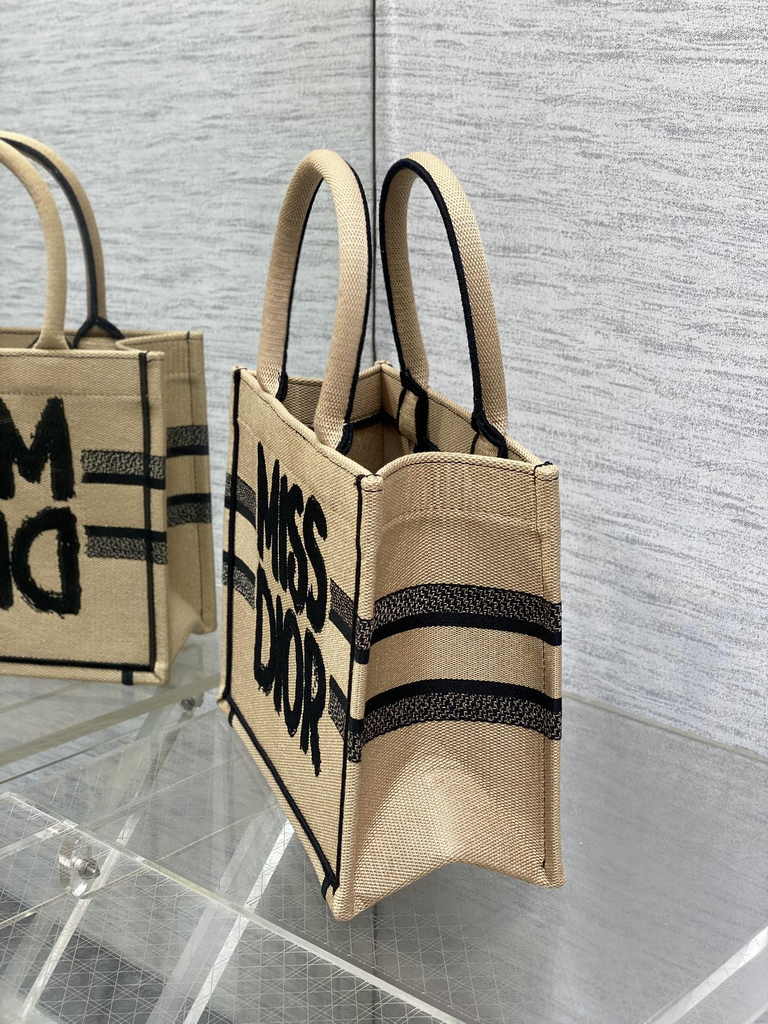 Small Dior Book Tote M1265 Beige and Black Miss Dior Graffiti Embroidery