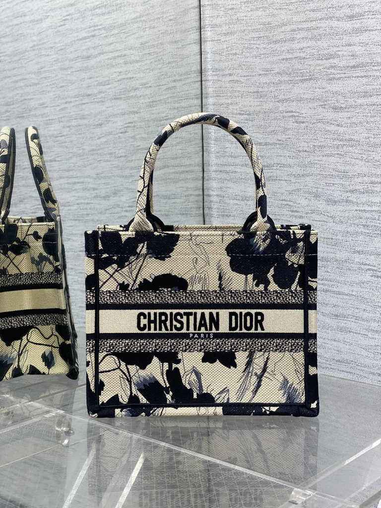 Small Dior Book Tote M1265 Apricot Peony Embroidery