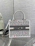 Small Dior Book Tote M1265 White Embroidery with Black and Red