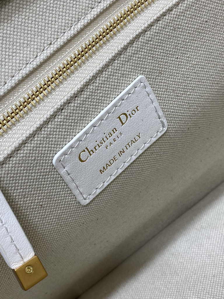Small Dior Book Tote M1265 White Embroidery with Black and Red
