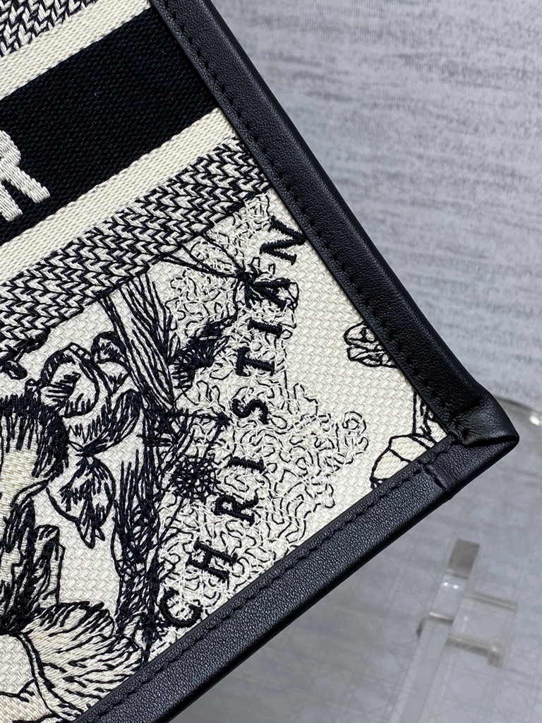 Small Dior Book Tote M1265 Latte Multicolor Dior Zodiac Embroidery and Black Calfskin