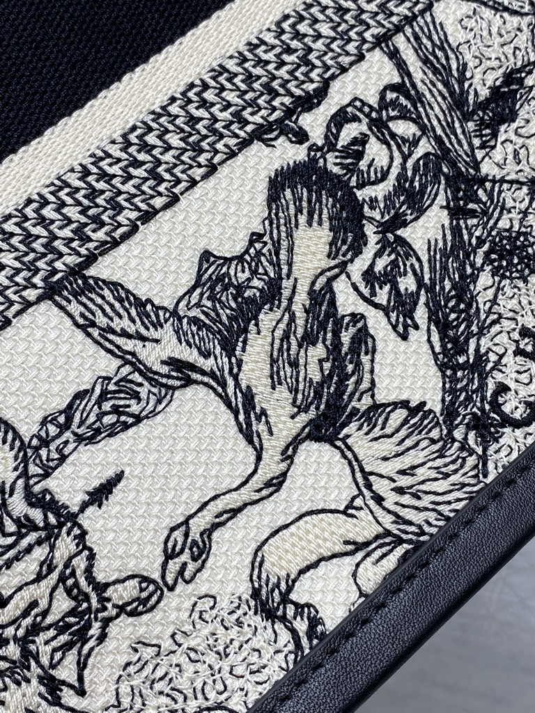 Small Dior Book Tote M1265 Latte Multicolor Dior Zodiac Embroidery and Black Calfskin