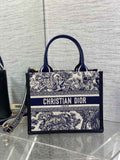 Small Dior Book Tote M1265 White and Navy Blue Toile de Jouy Sauvage Embroidery