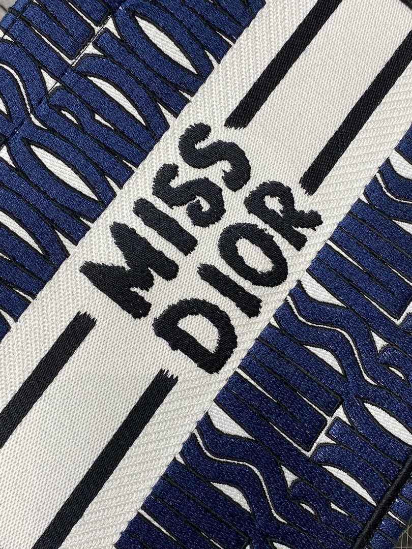 Small Dior Book Tote M1265 Blue and White Miss Dior Allover Embroidery