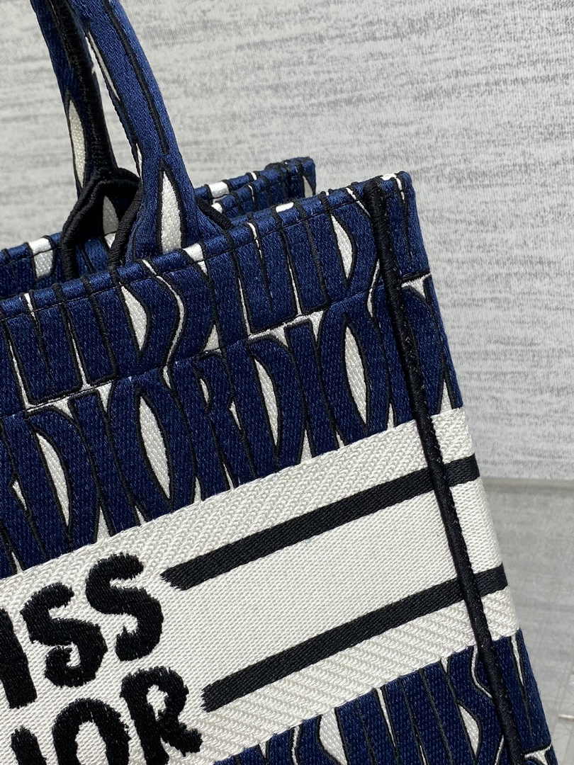 Small Dior Book Tote M1265 Blue and White Miss Dior Allover Embroidery