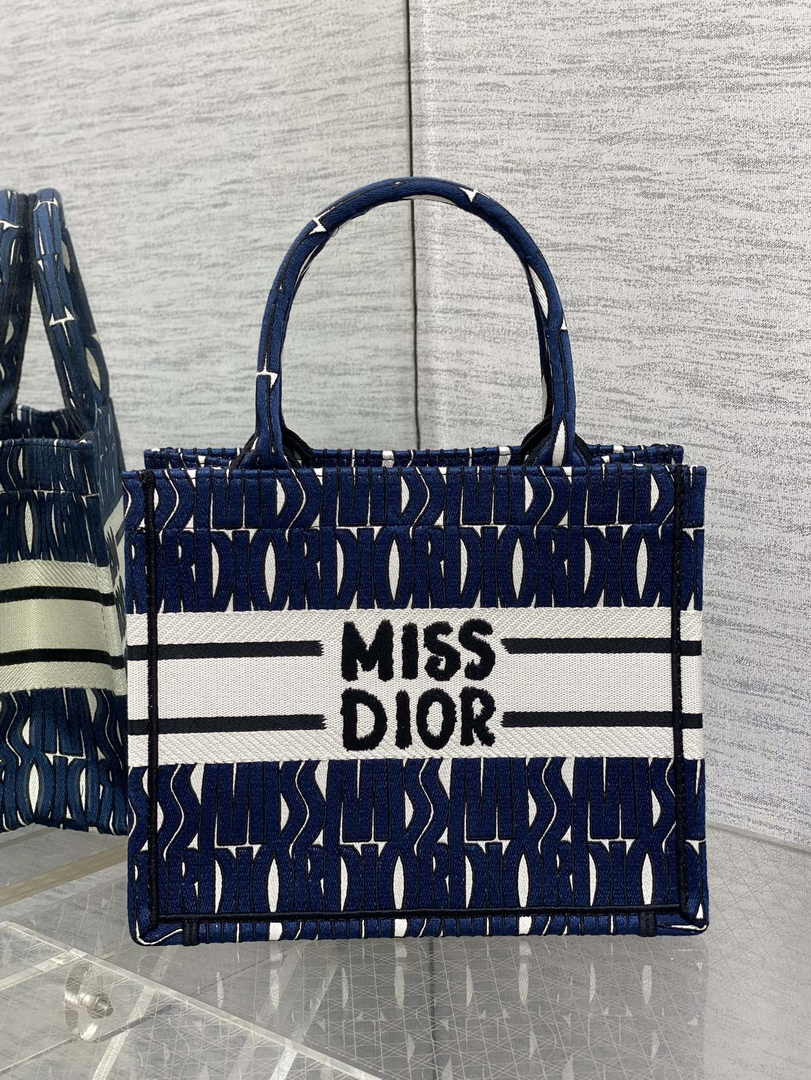 Small Dior Book Tote M1265 Blue and White Miss Dior Allover Embroidery