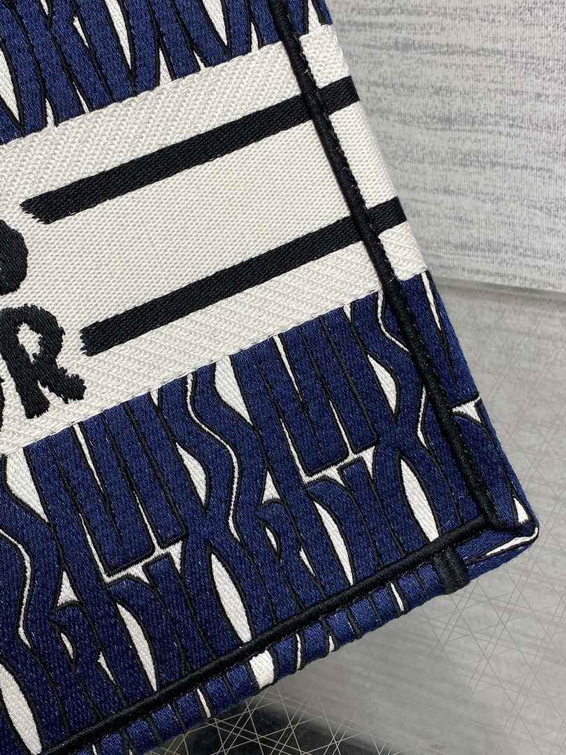 Small Dior Book Tote M1265 Blue and White Miss Dior Allover Embroidery
