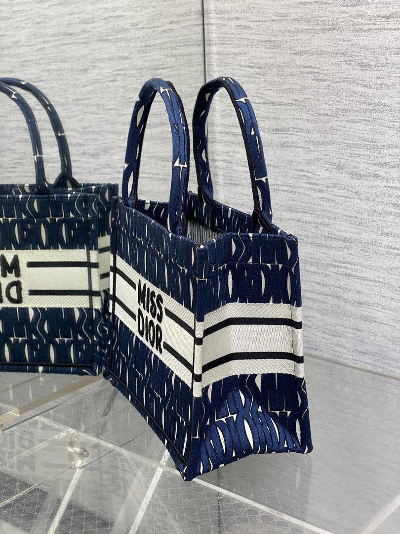 Small Dior Book Tote M1265 Blue and White Miss Dior Allover Embroidery