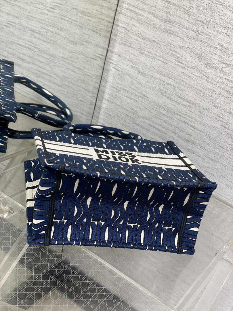 Small Dior Book Tote M1265 Blue and White Miss Dior Allover Embroidery