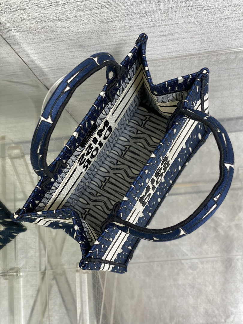 Small Dior Book Tote M1265 Blue and White Miss Dior Allover Embroidery
