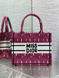 Small Dior Book Tote M1265 Pink and White Miss Dior Allover Embroidery