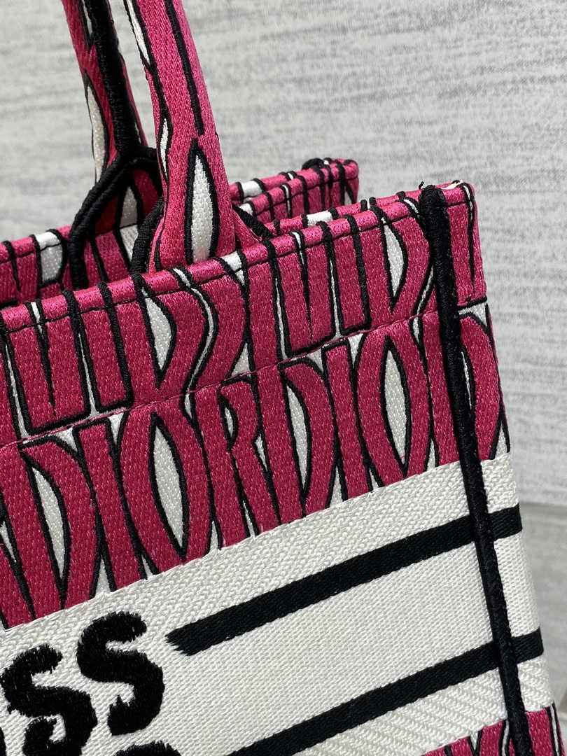 Small Dior Book Tote M1265 Pink and White Miss Dior Allover Embroidery