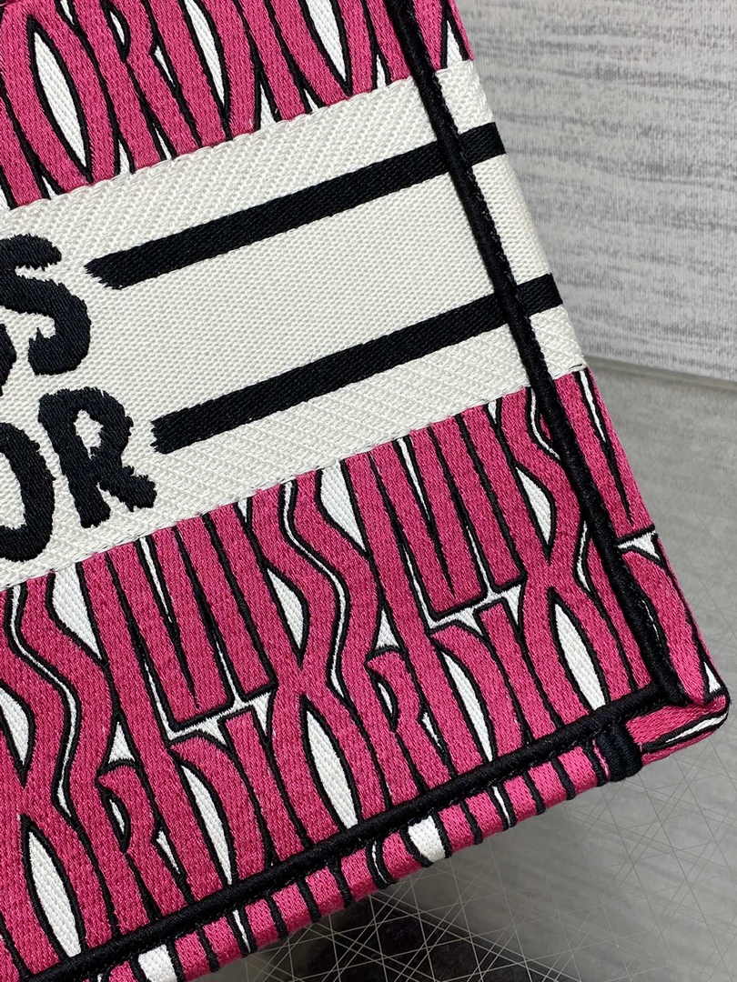 Small Dior Book Tote M1265 Pink and White Miss Dior Allover Embroidery