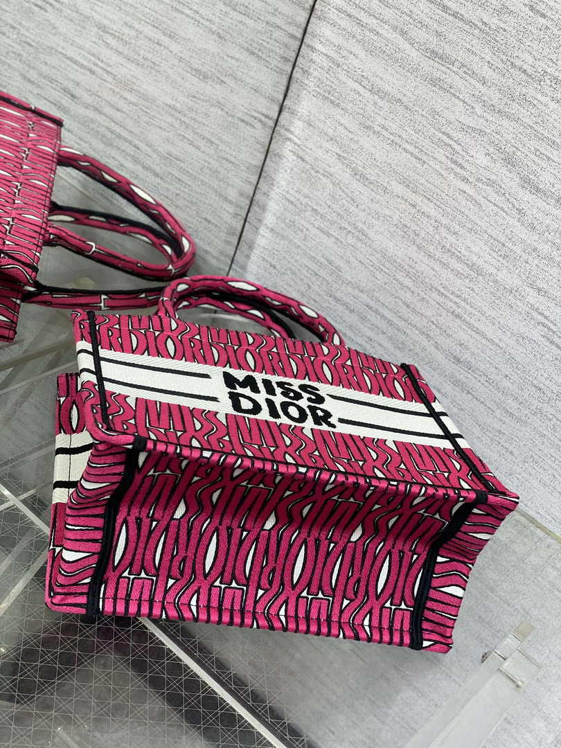 Small Dior Book Tote M1265 Pink and White Miss Dior Allover Embroidery