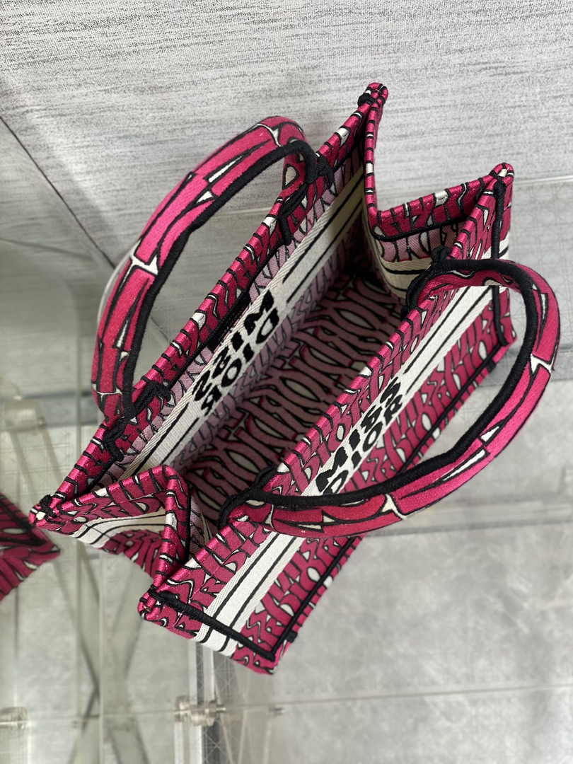 Small Dior Book Tote M1265 Pink and White Miss Dior Allover Embroidery