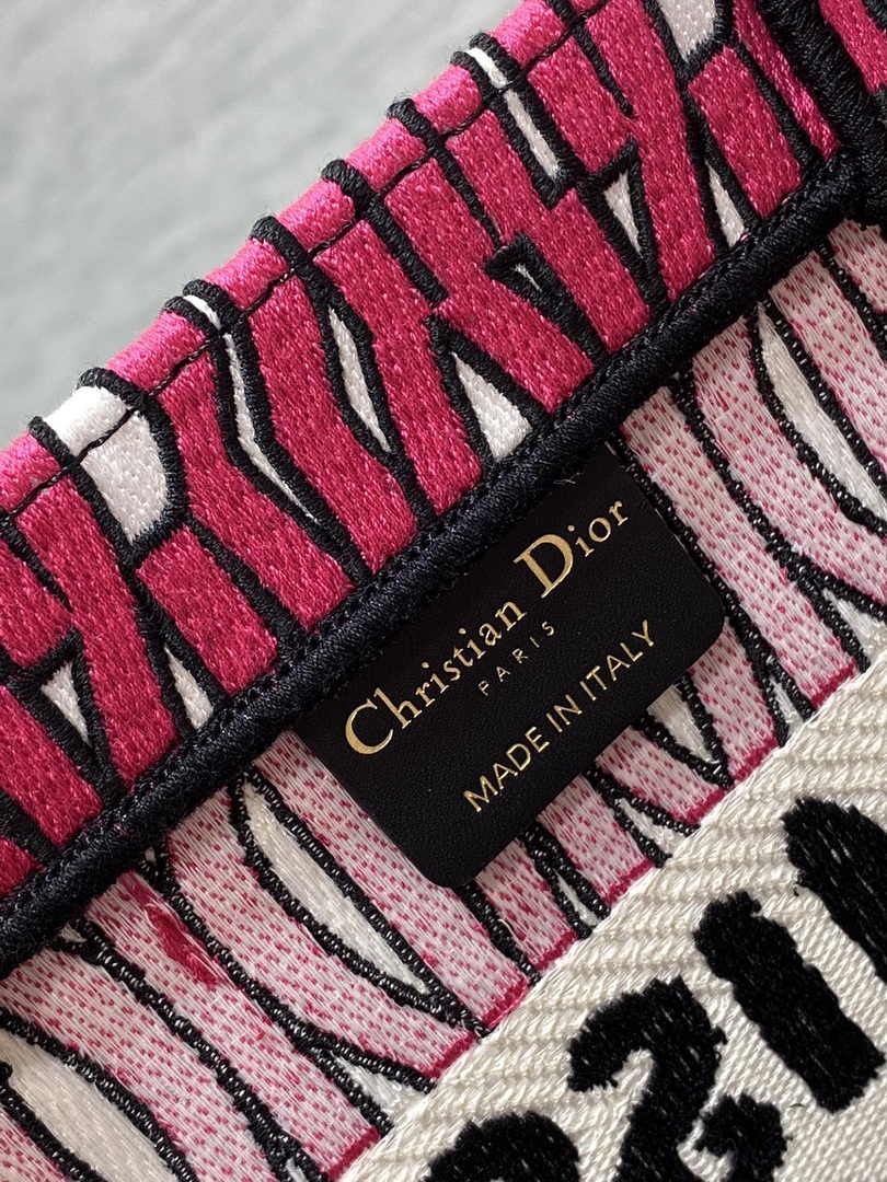 Small Dior Book Tote M1265 Pink and White Miss Dior Allover Embroidery