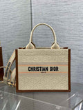 Small Dior Book Tote M1325 Beige Dior Oblique Embroidered Raffia and Camel Calfskin