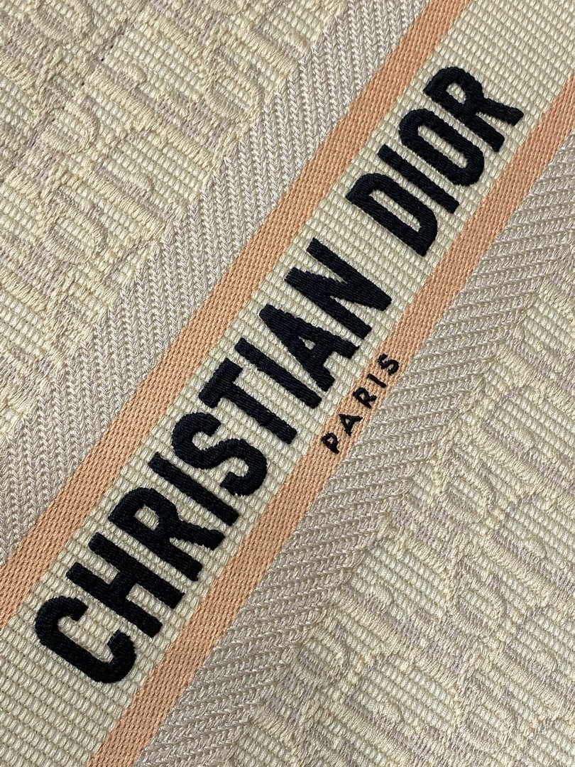 Small Dior Book Tote M1325 Beige Dior Oblique Embroidered Raffia and Camel Calfskin