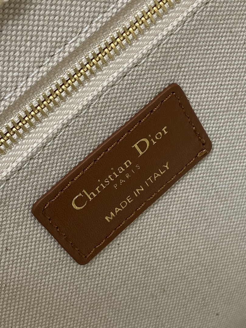 Small Dior Book Tote M1325 Beige Dior Oblique Embroidered Raffia and Camel Calfskin