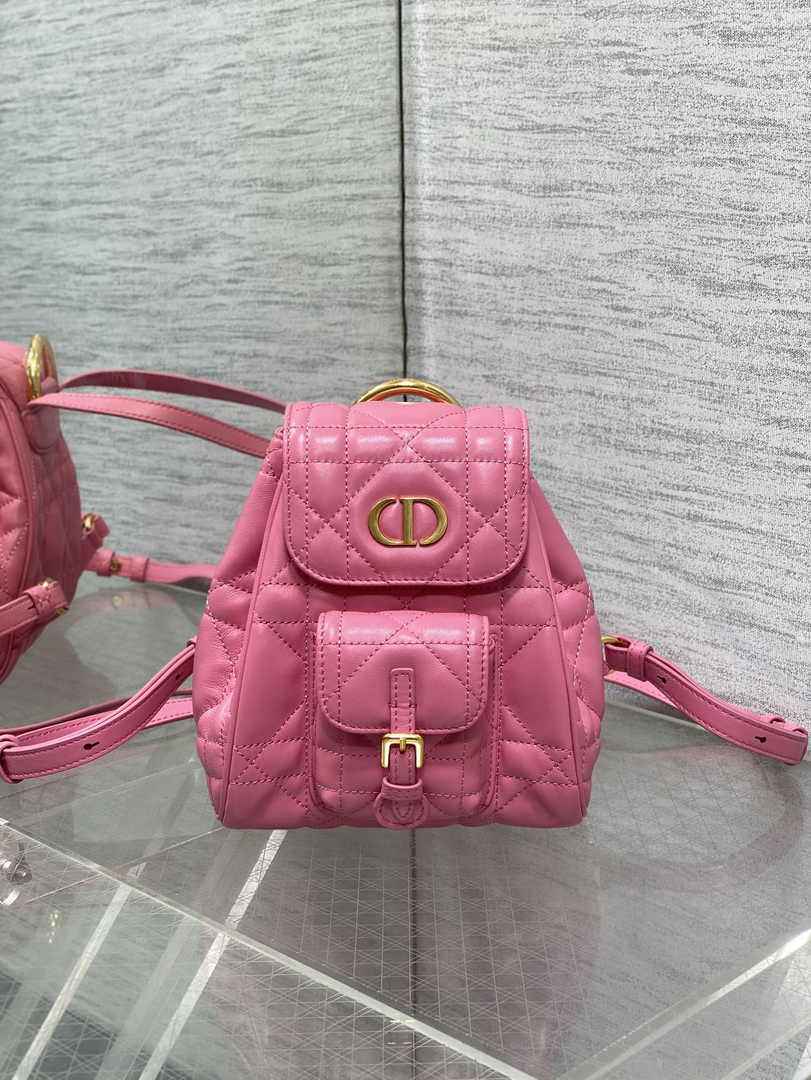 Small Dior Caro Backpack M6302 Pink Macrocannage Lambskin - Default Title - View 2