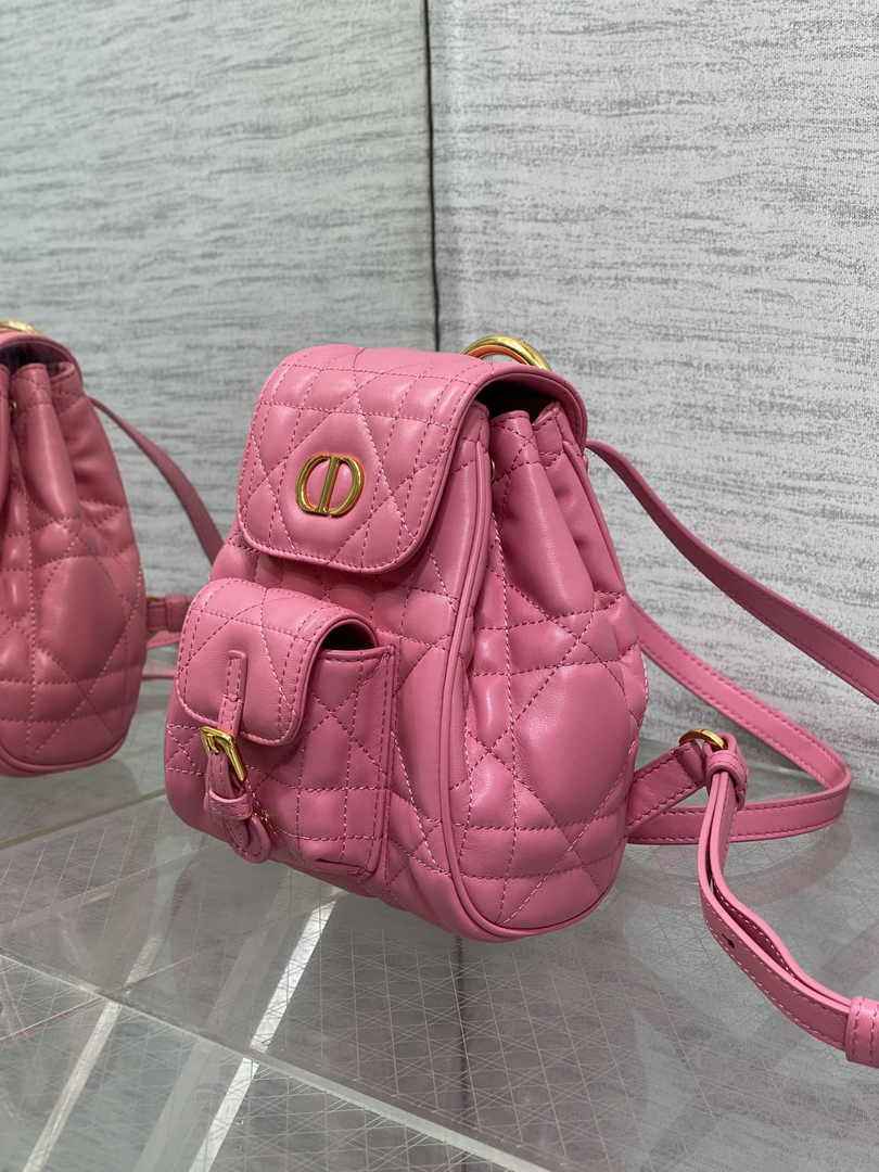 Small Dior Caro Backpack M6302 Pink Macrocannage Lambskin - Default Title - View 4