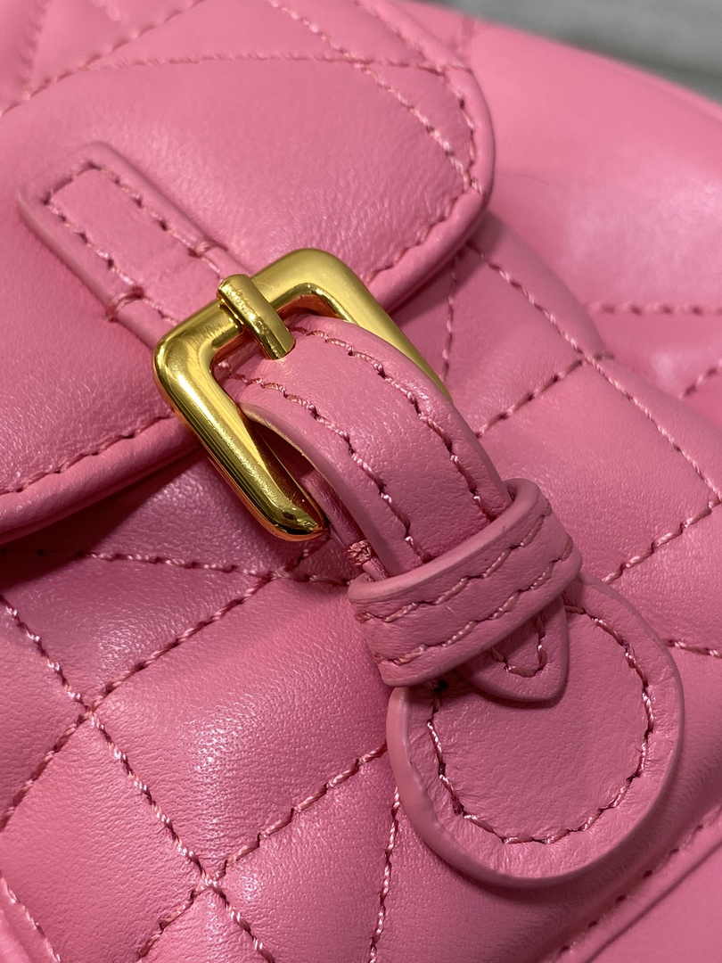 Small Dior Caro Backpack M6302 Pink Macrocannage Lambskin - Default Title - View 6