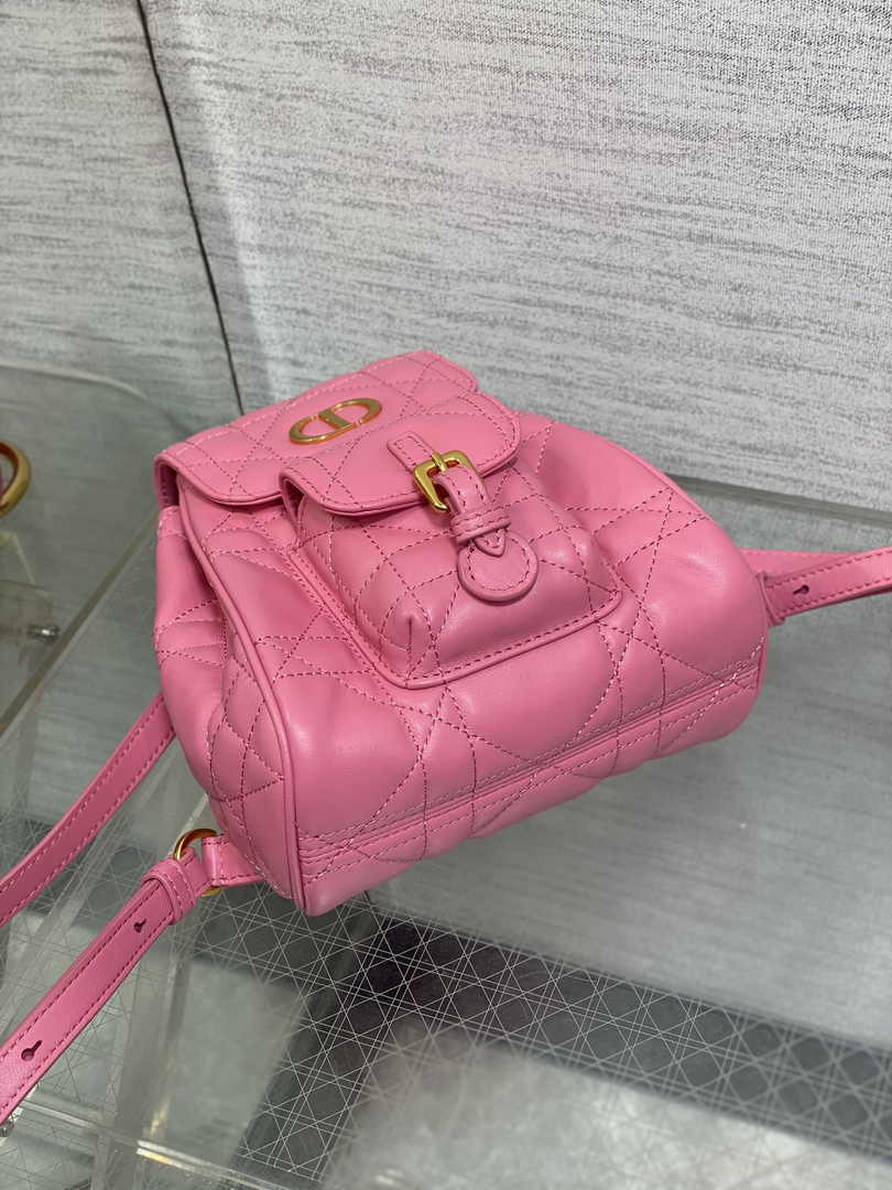 Small Dior Caro Backpack M6302 Pink Macrocannage Lambskin - Default Title - View 7