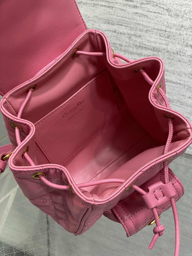 Small Dior Caro Backpack M6302 Pink Macrocannage Lambskin - Default Title - View 9