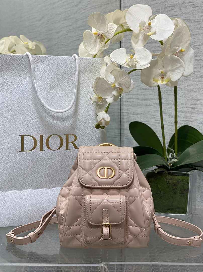 Small Dior Caro Backpack M6302 Powder Pink Macrocannage Lambskin - Default Title - View 1