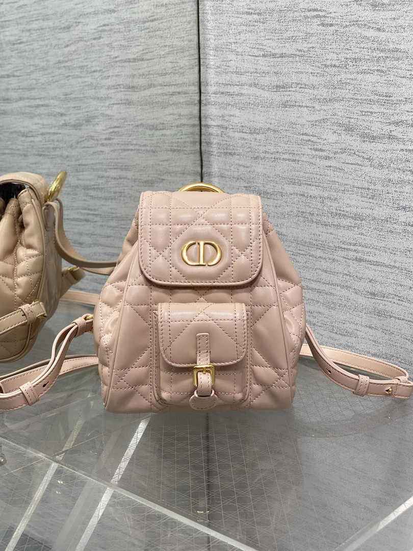 Small Dior Caro Backpack M6302 Powder Pink Macrocannage Lambskin - Default Title - View 2