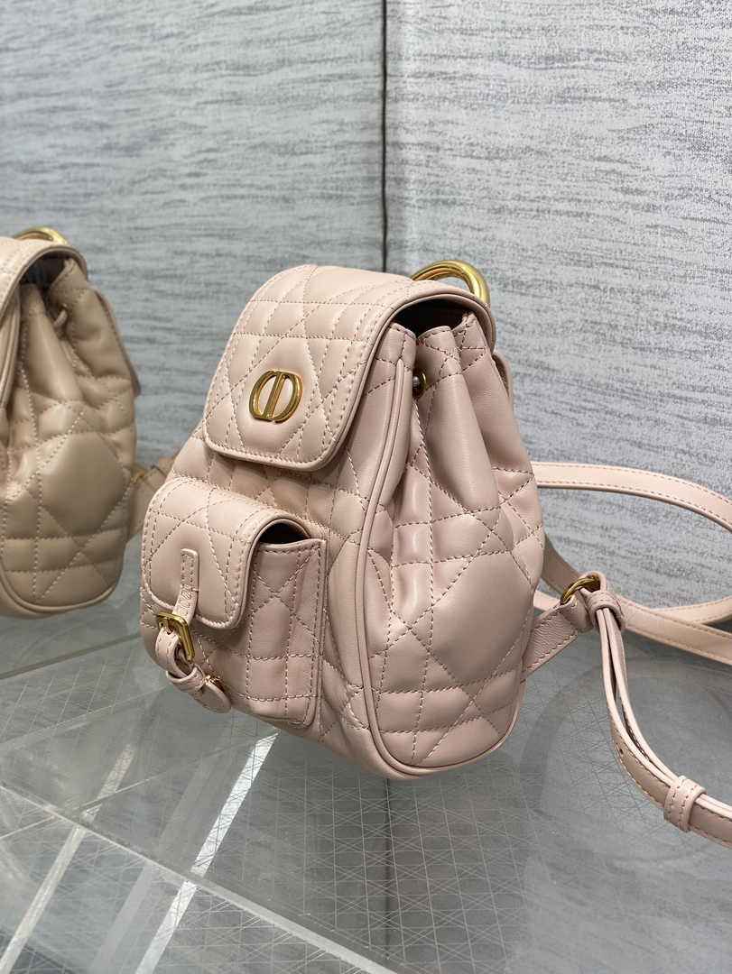 Small Dior Caro Backpack M6302 Powder Pink Macrocannage Lambskin - Default Title - View 4