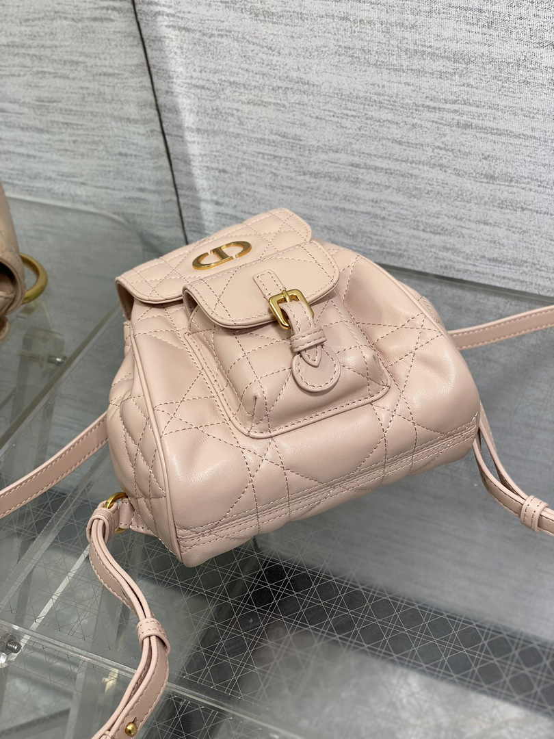 Small Dior Caro Backpack M6302 Powder Pink Macrocannage Lambskin - Default Title - View 7