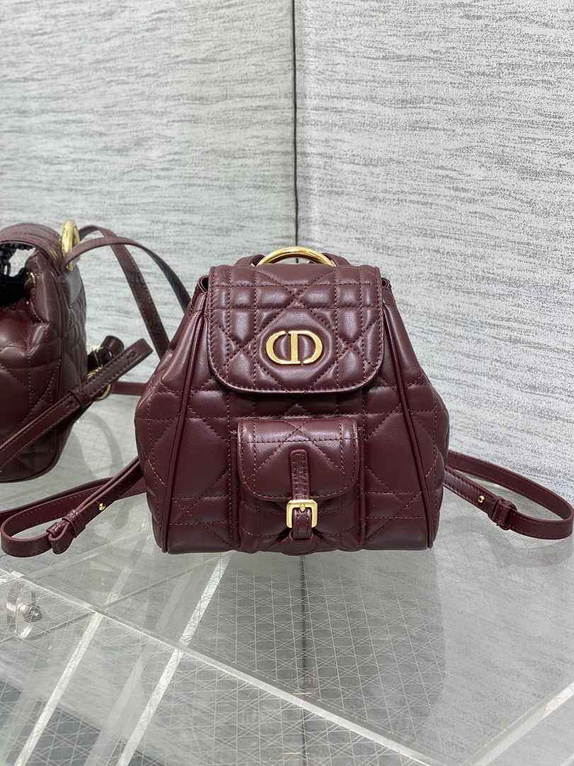 Small Dior Caro Backpack M6302 Wine Red Macrocannage Lambskin - Default Title - View 2