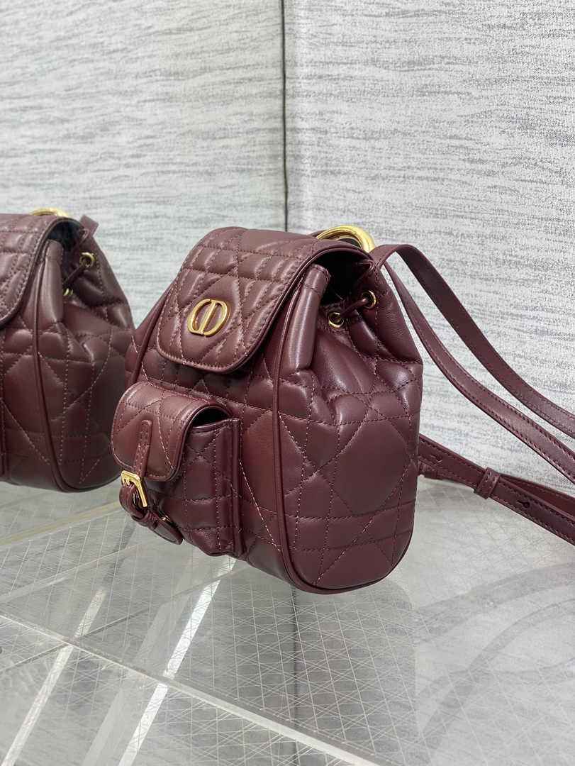 Small Dior Caro Backpack M6302 Wine Red Macrocannage Lambskin - Default Title - View 4