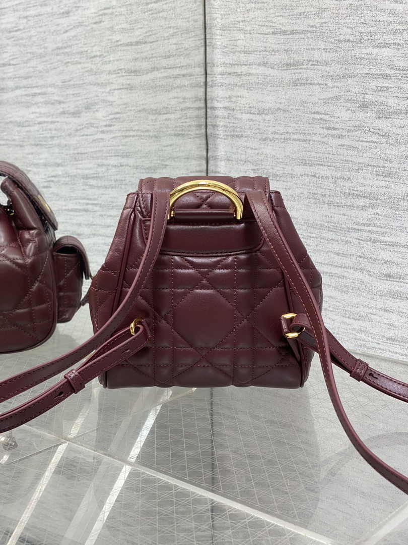Small Dior Caro Backpack M6302 Wine Red Macrocannage Lambskin - Default Title - View 5