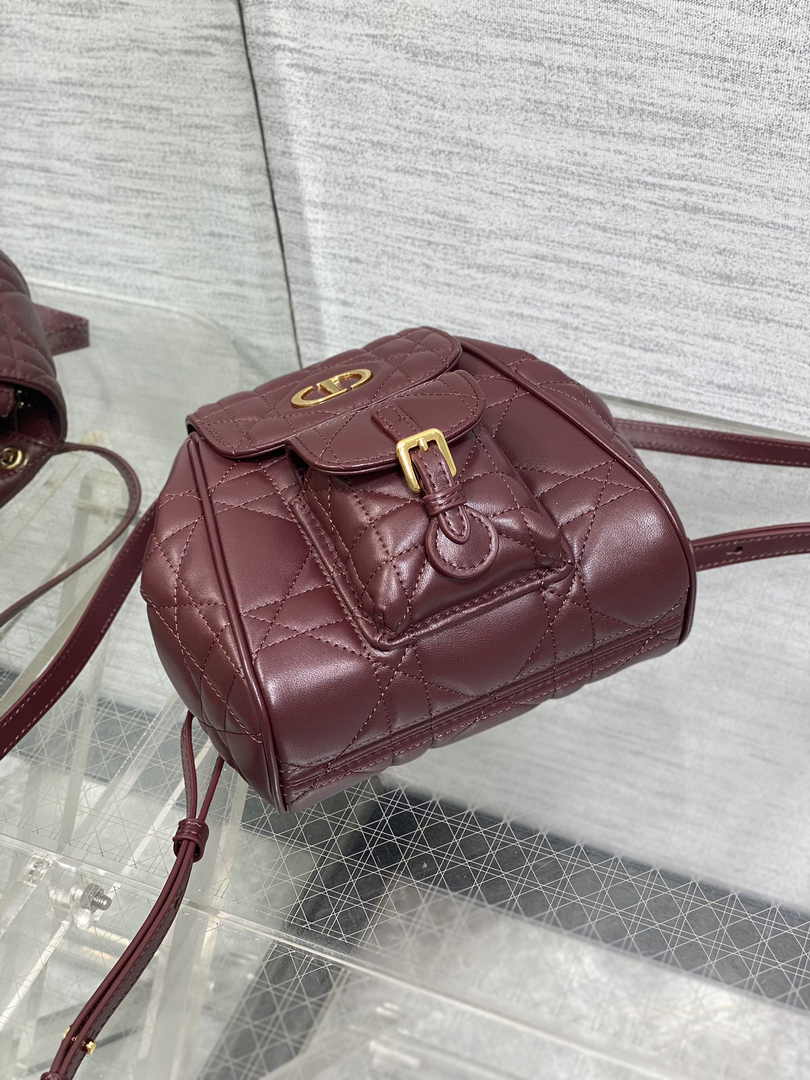 Small Dior Caro Backpack M6302 Wine Red Macrocannage Lambskin - Default Title - View 7