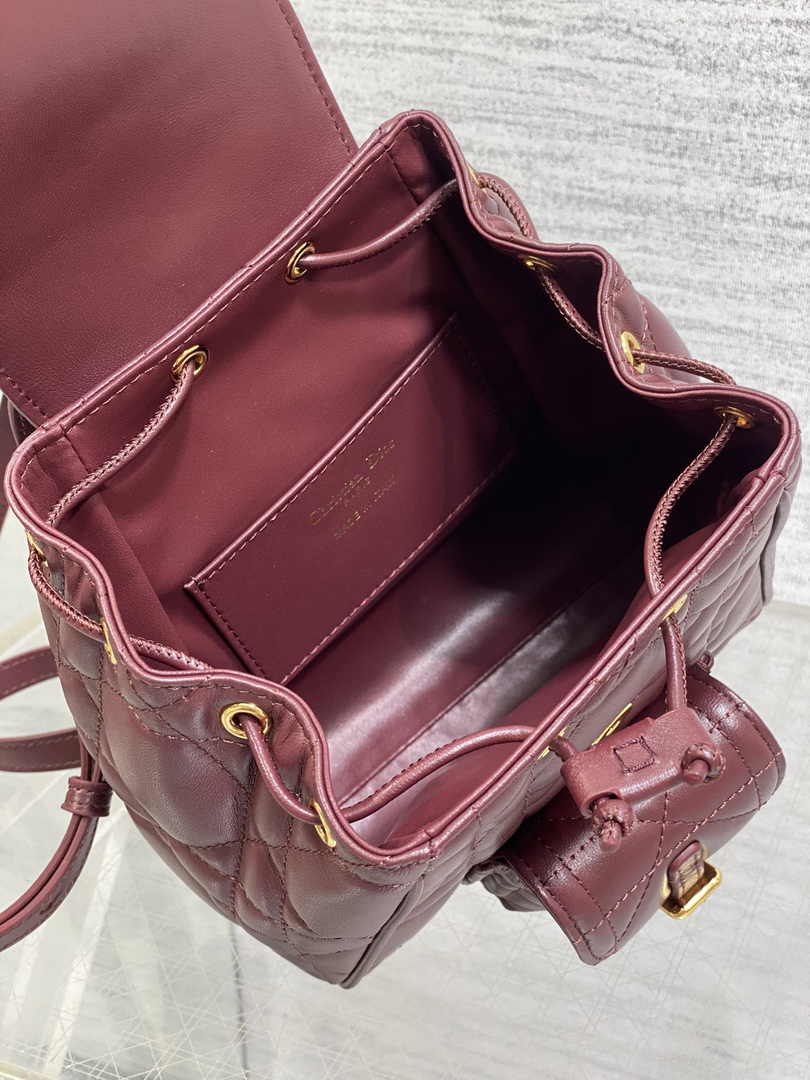 Small Dior Caro Backpack M6302 Wine Red Macrocannage Lambskin - Default Title - View 9
