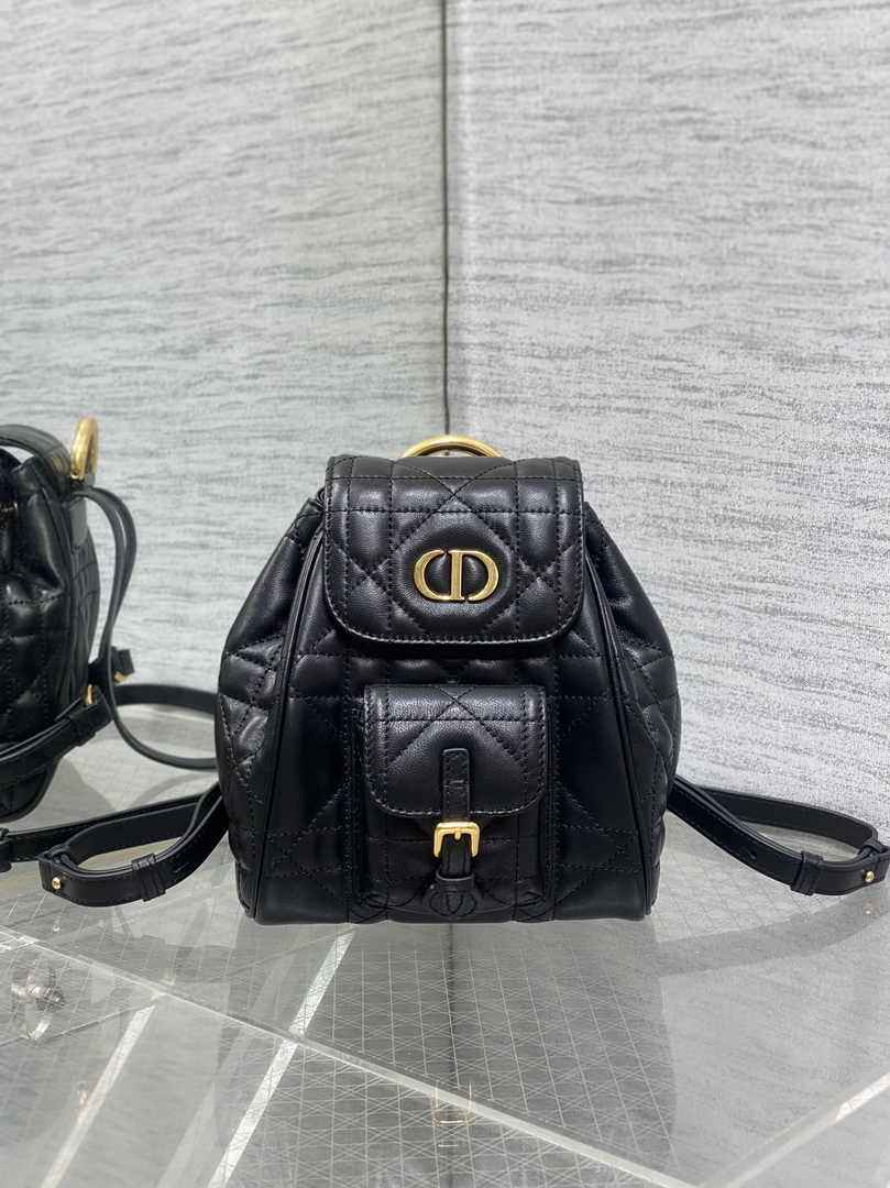 Small Dior Caro Backpack M6302 Black Macrocannage Lambskin - Default Title - View 3