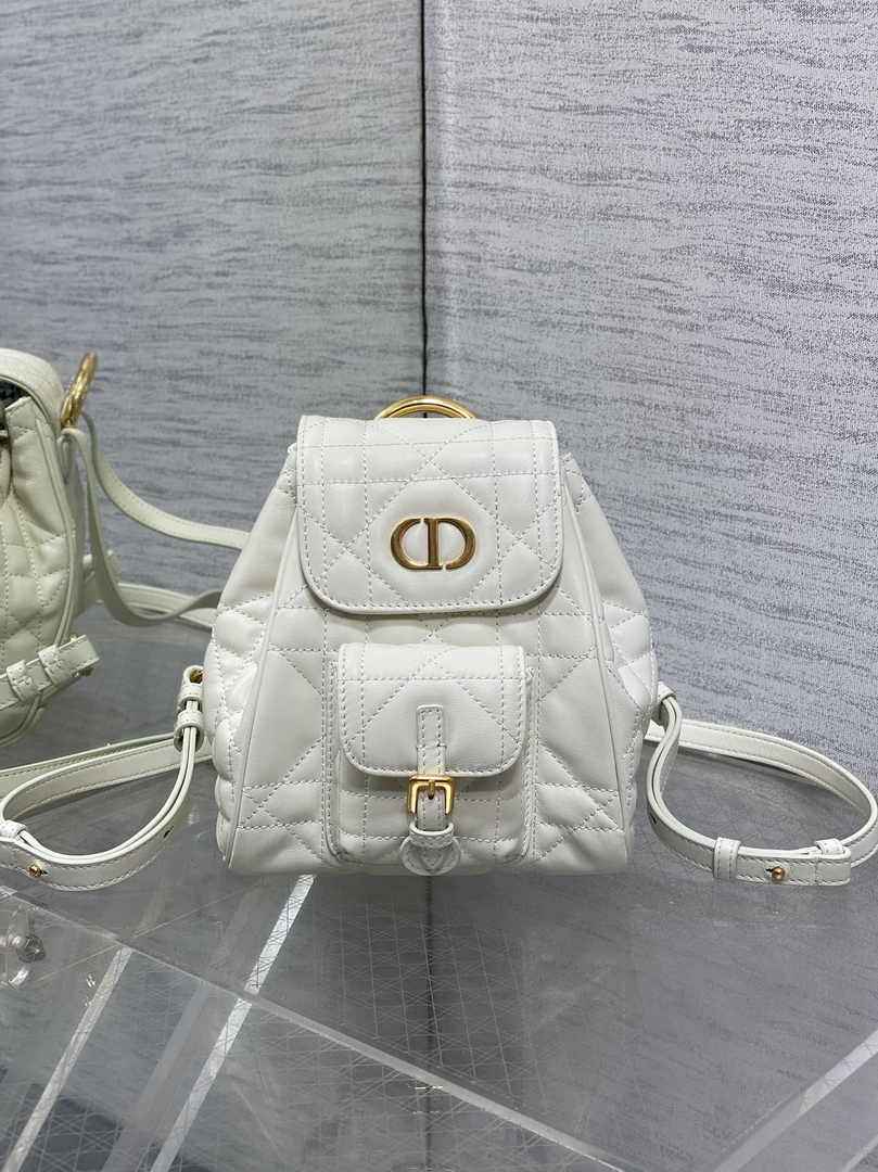 Small Dior Caro Backpack M6302 Beige Macrocannage Lambskin - Default Title - View 2